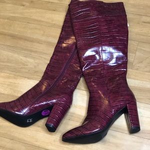 JONES NY Dark Red Faux Crocodile Knee High Boots